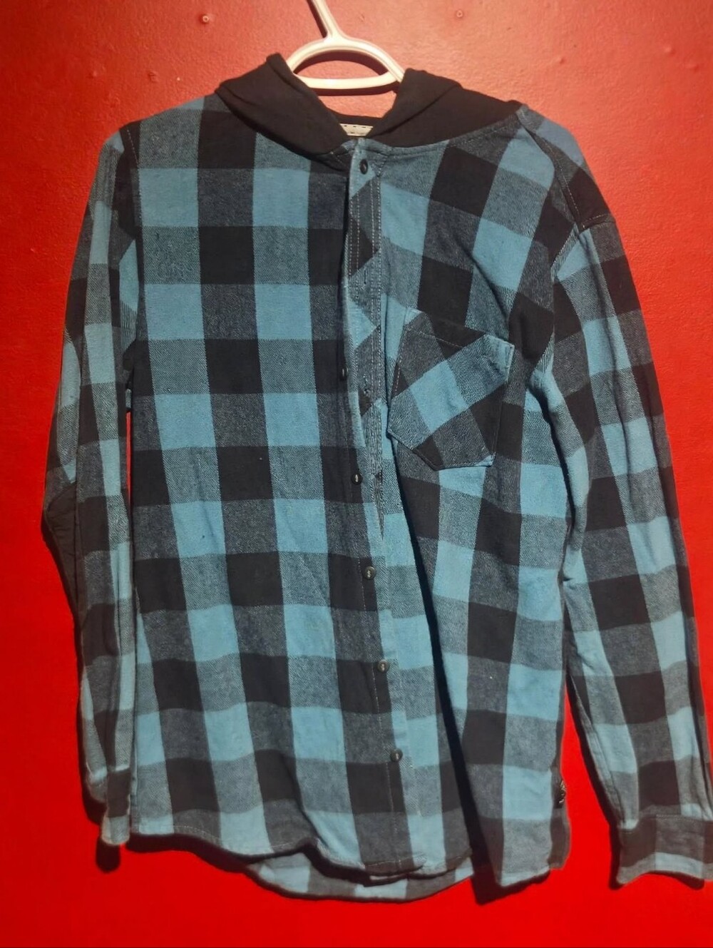 Tony Hawk Hooded Flannel Shirt Blue Black Mens Size M